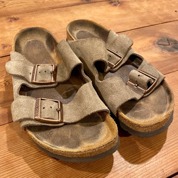 Birkenstock Shoes - Birkenstock Soft Footbed Taupe Suede Sandals
